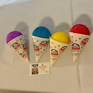 FAUX FOOD DINER Set of 4 Sno-Kones - Snow Cones  (Blue/Red/Yellow/Purple) - New